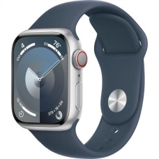 Apple Watch Series 9 GPS + Cellular 45mm Silver Aluminum Case w. Storm Blue Sport Band - S/M (MRMG3)