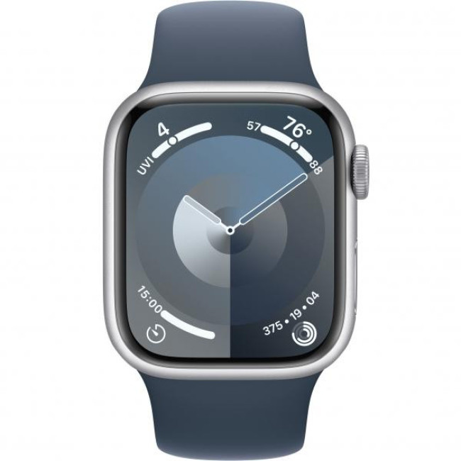 Apple Watch Series 9 GPS + Cellular 45mm Silver Aluminum Case w. Storm Blue Sport Band - S/M (MRMG3)