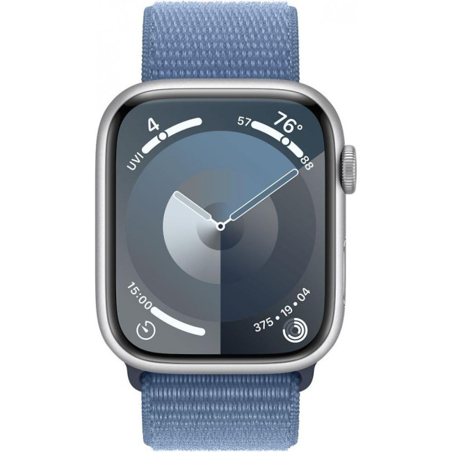 Apple Watch Series 9 GPS + Cellular 45mm Silver Aluminum Case with Winter Blue Sport Loop (MRMJ3)