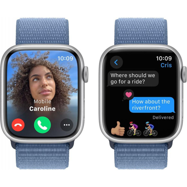 Apple Watch Series 9 GPS + Cellular 45mm Silver Aluminum Case with Winter Blue Sport Loop (MRMJ3)