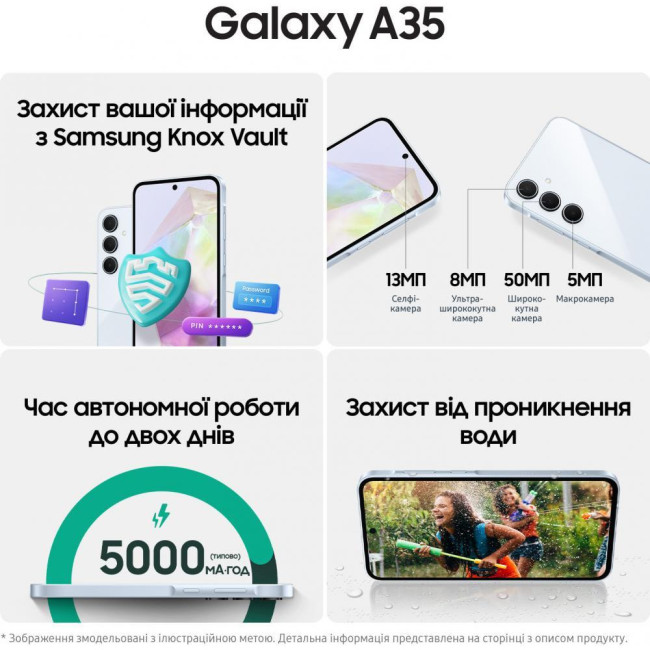 Смаpтфон Samsung Galaxy A35 5G 6/128GB Awesome Iceblue (SM-A356BLBB)