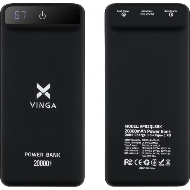 Vinga 20000 mAh Black (VPB2QLSBK)