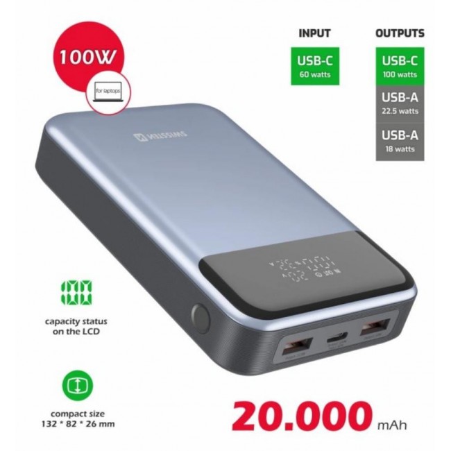 Swissten 20000mAh 100W Silver (22013932)