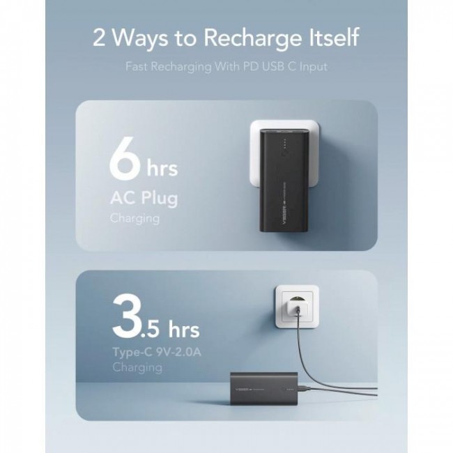 VEGER ACE100 1xUSB-C, 2xUSB-A, PD20W, QC3.0 10000mAh Black (1283126559143)
