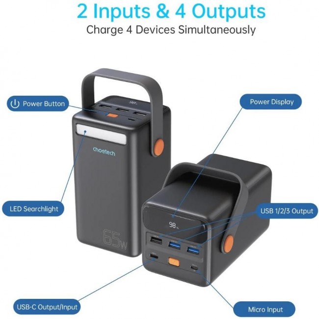 Choetech B664 50000mAh PD + QC 65W Black