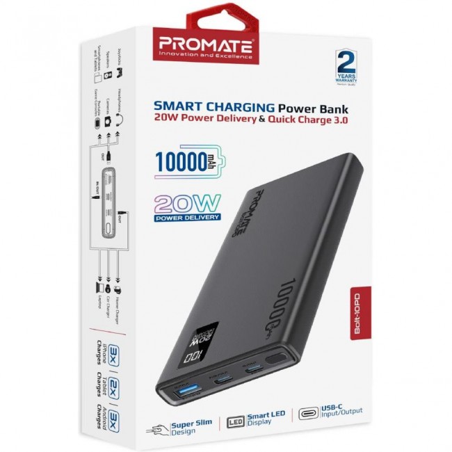 Promate Bolt-10PD 10000mAh Black (bolt-10pd.black)