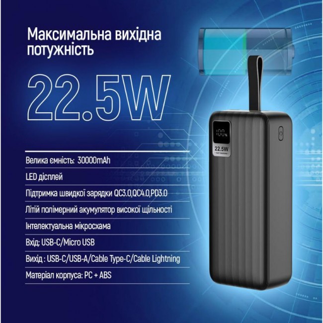 ColorWay Digital Display 30000mAh Black (CW-PB300LPC5BK-PDD)