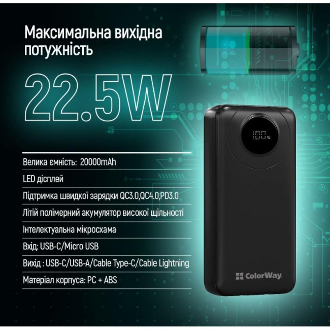 ColorWay EnergyPlus 20000mAh Black (CW-PB200LPB4BK-PDD)