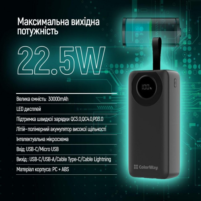 ColorWay EnergyPlus 30000mAh Black (CW-PB300LPB4BK-PDD)