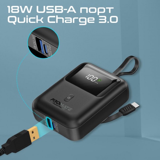 Promate PowerPod-10 10000mAh Black (powerpod-10.black)