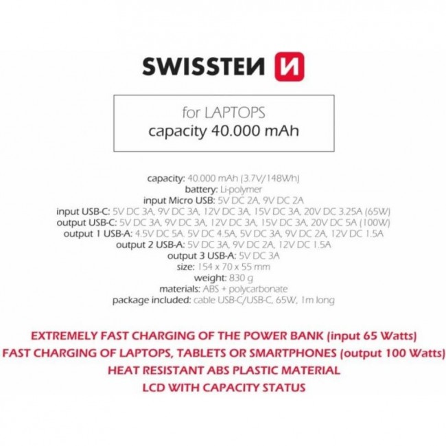 Swissten Power Line 40000mAh 100W Black (22013941)