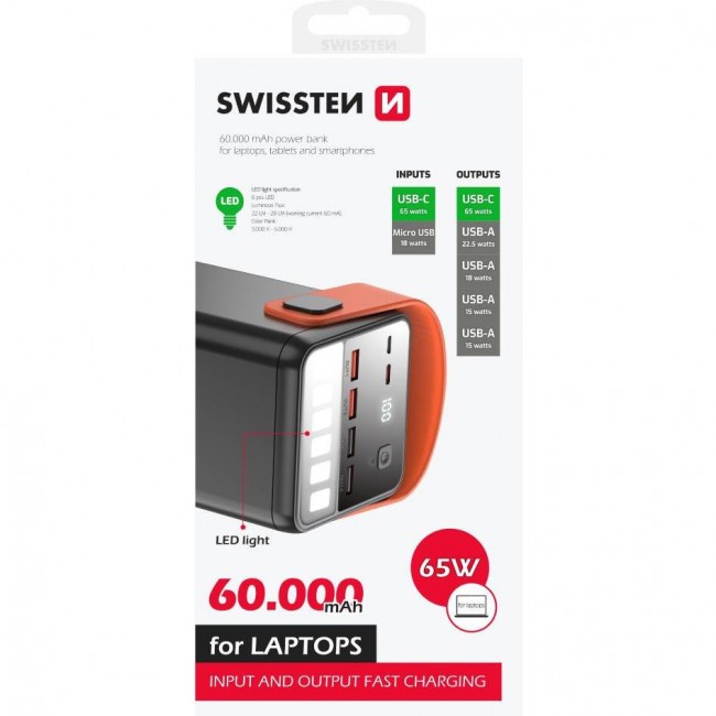 Swissten Power Line Bank For Laptop 60000mAh 65W Black (22013943)