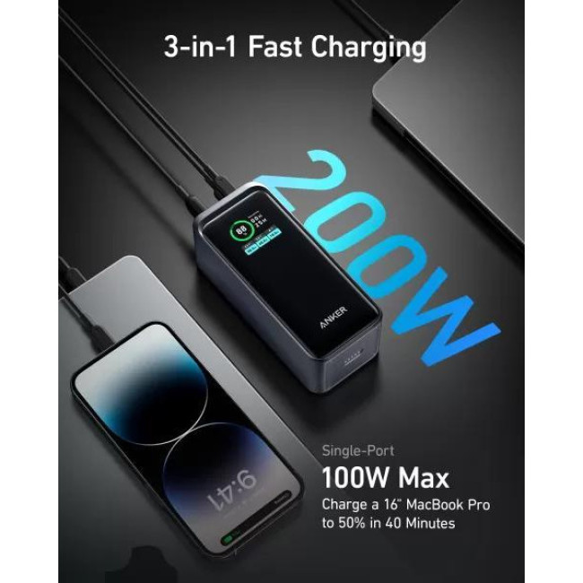 Портативний зарядний пристрій (зовнішній акумулятор) Anker 735 Prime 20000mAh 200W (A1336011)