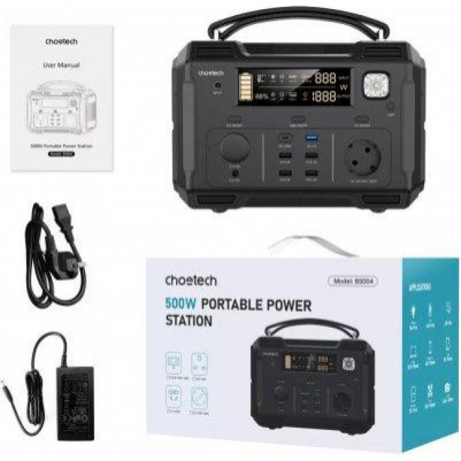 Зарядная станция Choetech Portable Power Station 500W BS004 (BS004-EU-BK)