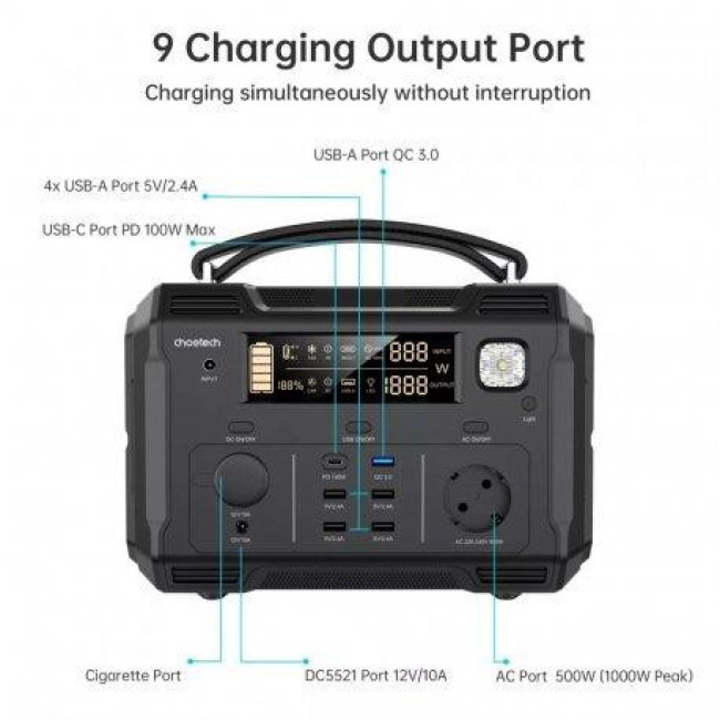 Зарядная станция Choetech Portable Power Station 500W BS004 (BS004-EU-BK)