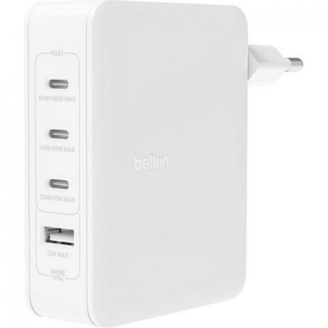 Belkin 140W 3хUSB-С GAN PD PPS, USB-A, White (WCH014BTWH)