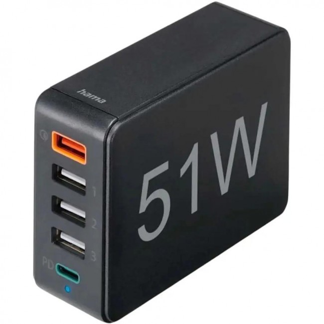 HAMA 3xUSB-A 1xUSB-C PD QC3.0 51W (00201630)