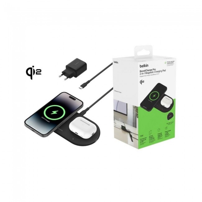 Belkin Boost Charge Pro 2-in-1 Qi2 15W Black (WIZ021VFBK)