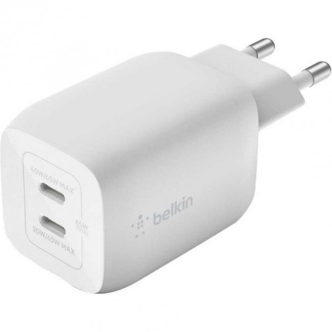 Belkin Boost Up Charge Pro GaN Dual USB-C Charger 65W White (WCH013VFWH)