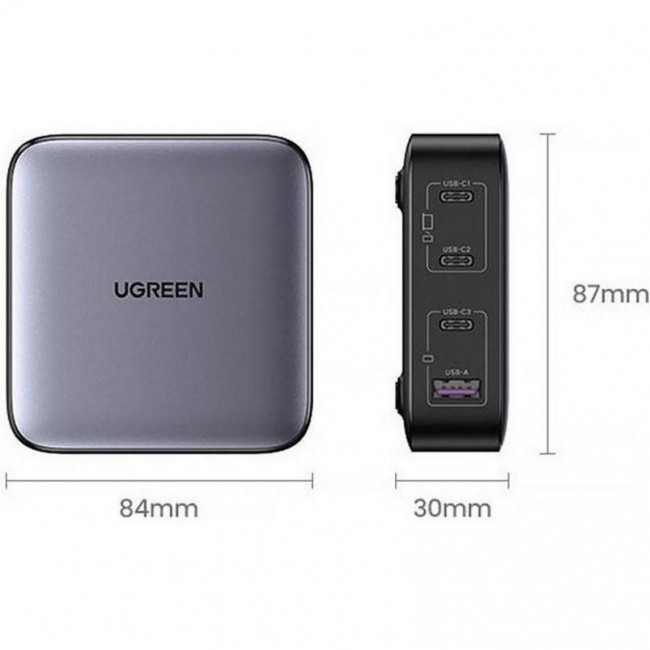 UGREEN CD328 GaN 100W 1xUSB-A 3-USB-C PD3.0 QC4.0 Wall Charger Gray (90928)