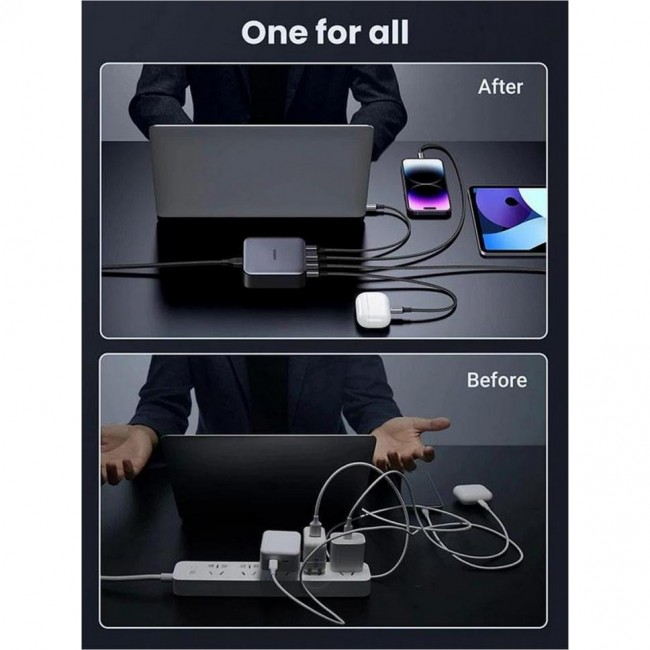 UGREEN CD328 GaN 100W 1xUSB-A 3-USB-C PD3.0 QC4.0 Wall Charger Gray (90928)