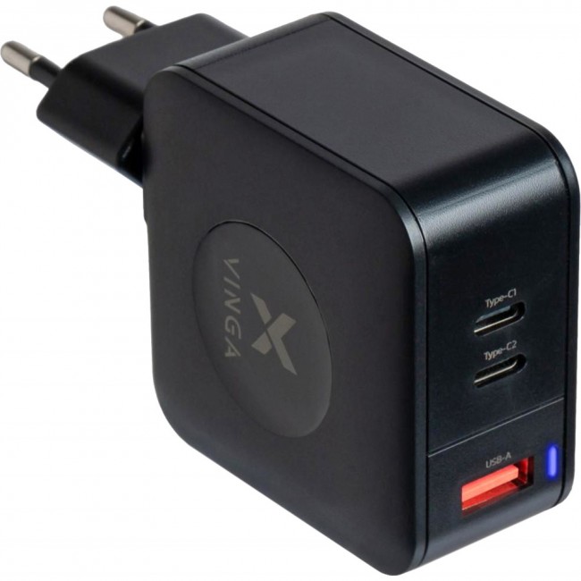 Vinga GaN 65W PD+QC 2C1A ports Wall Charger Black (VCHG65)