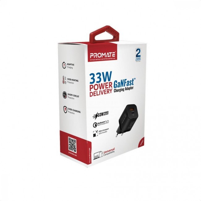 Promate PowerPort-33 W USB-C+USB-A Black (powerport-33.black)
