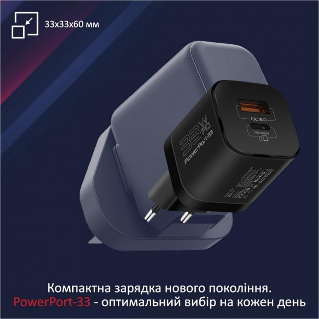 Promate PowerPort-33 W USB-C+USB-A Black (powerport-33.black)