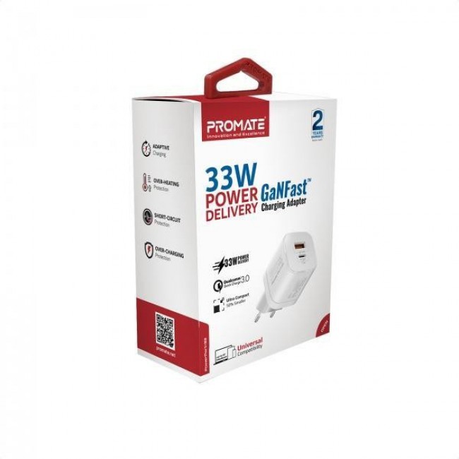 Promate PowerPort-33 W USB-C+USB-A White (powerport-33.white)