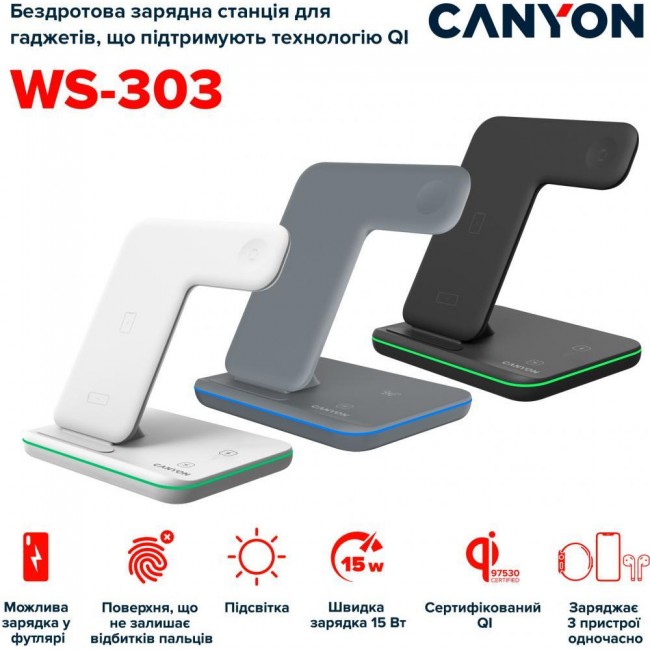 Canyon WS-303 Wireless Charging Station Dark Gray (CNS-WCS303DG)