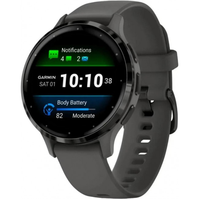 Garmin Venu 3S Slate S. Steel Bezel w. Pebble Gray Case and S. Band (010-02785-00/50)