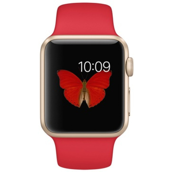 Умные часы Apple Watch Sport 38mm Gold Aluminum Case with Red Sport Band (MMEC2)
