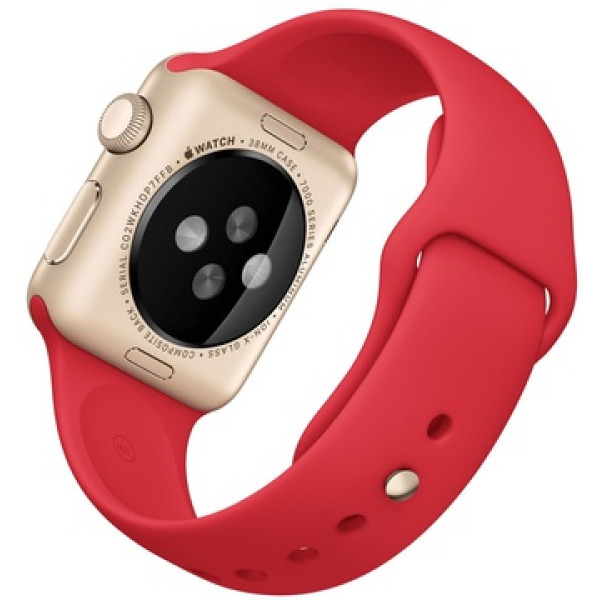 Умные часы Apple Watch Sport 38mm Gold Aluminum Case with Red Sport Band (MMEC2)