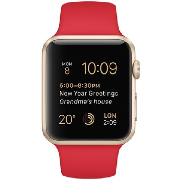 Умные часы Apple Watch Sport 42mm Gold Aluminum Case with Red Sport Band (MMEE2)