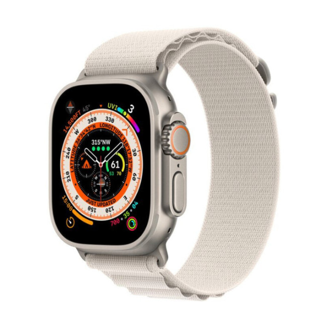 Apple Watch Ultra GPS + Cellular 49mm Titanium Case with Starlight Alpine Loop - Medium (MQF03/MQFR3