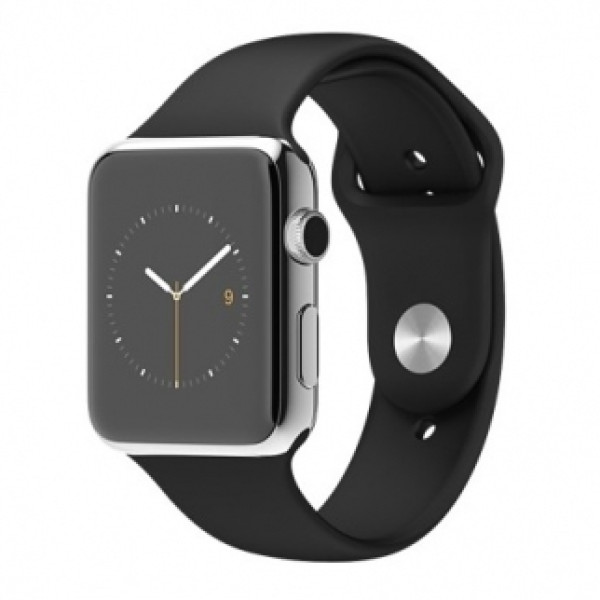 Apple 42mm Stainless Steel Case with Black Sport Band (MJ3U2)