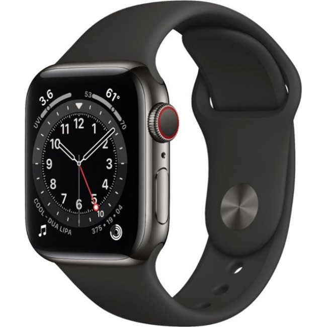 Apple Watch Series 6 GPS + Cellular 40mm Graphite Stainless Steel Case w. Black Sport B. (M02Y3)