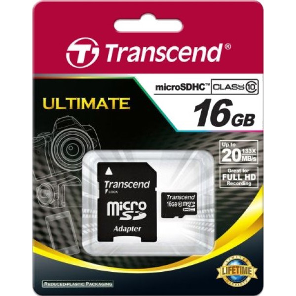 Transcend 16 GB microSDHC class 10 + SD Adapter TS16GUSDHC10