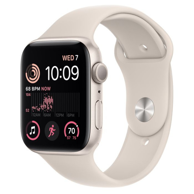 Apple Watch SE 2 GPS 44mm Starlight Aluminum Case w. Starlight Sport Band - M/L (MNTE3)