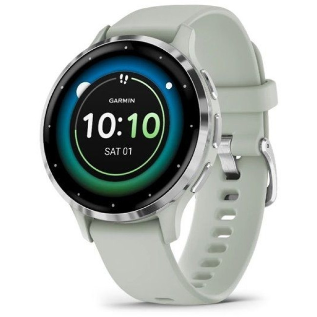 Garmin Venu 3S Silver S. Steel Bezel w. Sage Gray Case and S. Band (010-02785-01)