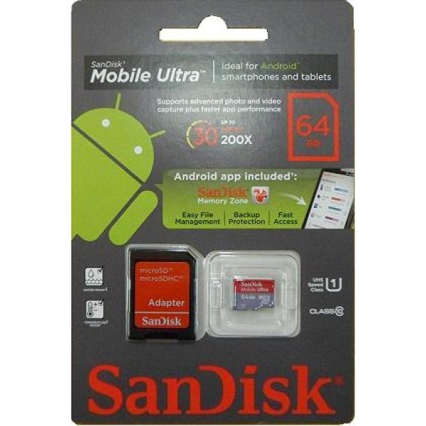 SanDisk 64 GB microSDXC Mobile Ultra + SD adapter (SDSDQUA-064G-U46A)