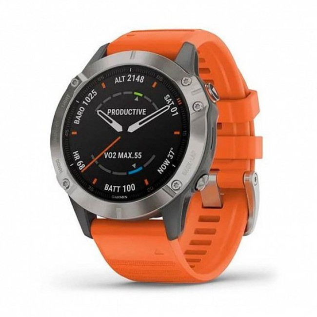 Garmin Fenix 6 Pro Sapphire Titanium with Ember Orange Band (010-02158-14/15)