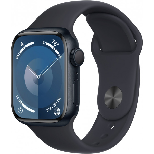 Apple Watch Series 9 GPS 45mm Midnight: Алюмінієвий корпус зі штучним посрібленням та підходящий під руку синій ремінь - розмір M/L (MR9A3) в інтернет-магазині