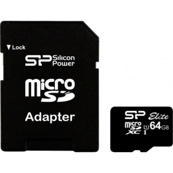 Silicon Power 64 GB microSDXC UHS-I Elite + SD adapter SP064GBSTXBU1V10-SP