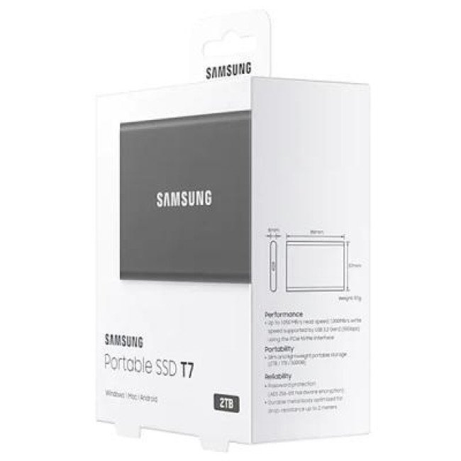 SSD накопитель Samsung T7 2 TB Titan Gray (MU-PC2T0T/WW)