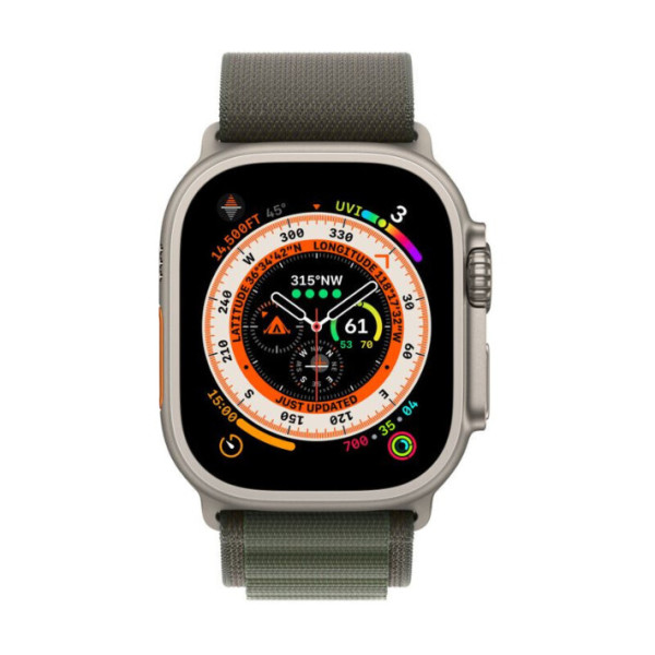 Apple Watch Ultra GPS + Cellular 49mm Titanium Case with Green Alpine Loop - Small (MNHC3/MNHJ3)