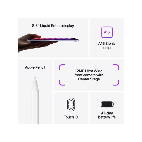 Планшет Apple iPad mini 6 Wi-Fi 256GB Purple (MK7X3) 2021