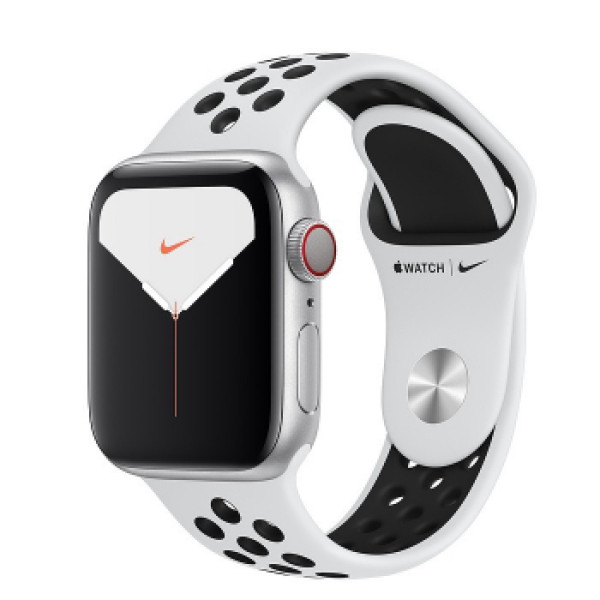 Apple Watch Series 5 GPS + LTE 40мм Silver Aluminium w. Pure Platinum/Black Nike Sport Band (MX372)