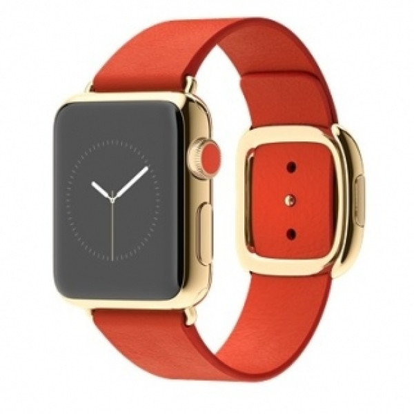 Apple 38mm 18-Karat Yellow Gold Case with Bright Red Modern Buckle (MJ3G2)