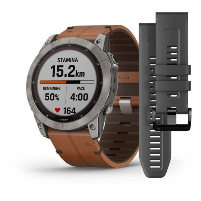 Garmin Fenix 7X Sapphire Solar Titanium w. Chestnut Leather Band (010-02541-19)